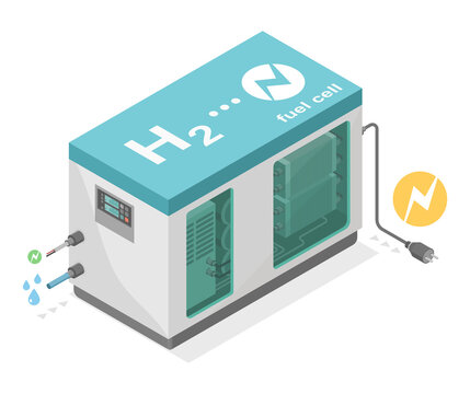 green hydrogen fuel cell h2 
portable energy power plant clean power low emission ecology system diagram isometric infographic vector