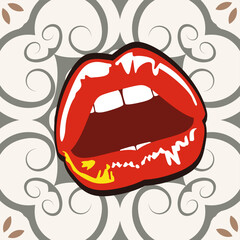 seamless pattern of a mosaic with red lips. Vintage background. 