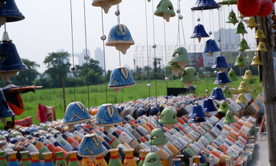 Colorful potteries made by clay for sale.