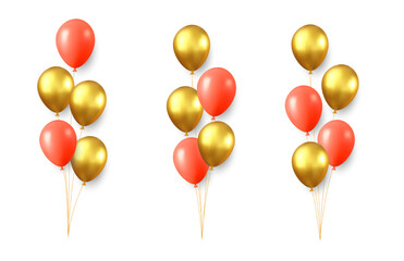Set of festive gold, red, balloons