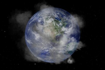 Illustration of the Planet Earth with white smoke around in the black sky
