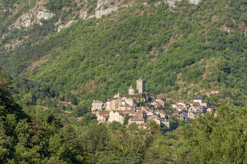 Fototapeta na wymiar Village of Peyreleau in the Jonte gorges.