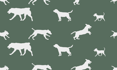 Seamless pattern. Silhouette dogs different breeds in various poses. Endless texture. Design for fabric, decor, wallpaper, wrapping paper, design.