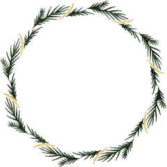 Naklejka na ściany i meble Watercolor Christmas wreath. Green wreath with glitter elements. Round Christmas frame.