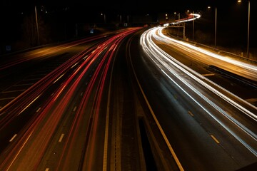 Fototapeta na wymiar Scenic Northbound M11 motorway with light trails in the United Kingdom, long-exposure