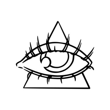Illuminati eye of free mason secret society. Tarot all seeing third eye in pyramid. Vector illustration isolated in white background