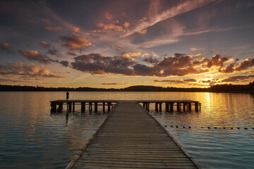 Naklejka na ściany i meble sunset over the lake, Poland Olecko , Masurian