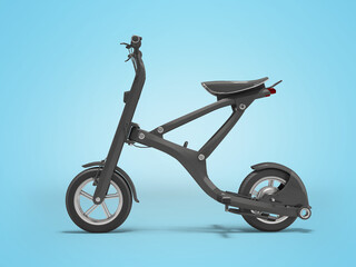 3d illustration folding electric scooter side view on blue background with shadow