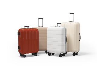 3d illustration of modern suitcases on wheels for travel on white background with shadow