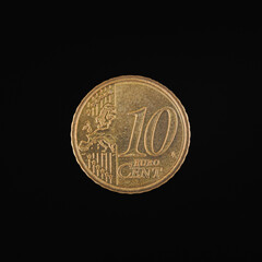 10 euro cent coin, close up view on a black background