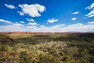 Aerial shot of the West MacDonnell national park in the Northern Territory, Australia - obrazy, fototapety, plakaty