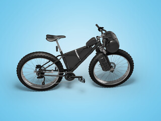 Fototapeta na wymiar 3d illustration of hardtail mountain sports bike on blue background with shadow