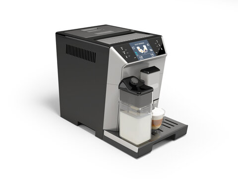 3d illustration of professional touchscreen super automatic coffee machine on white background with shadow