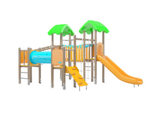 3d illustration of multifunctional childrens playground for games on the beach on white background no shadow