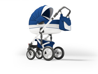 3D illustration of stroller cradle for autumn walks on white background with shadow