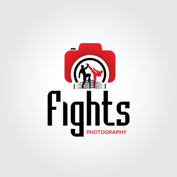 Fight or boxer photography logo design template vector. fighting photobooth abstract logo