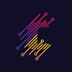 C letter tech logo. Gradient C initial letter connecting logo template vector eps