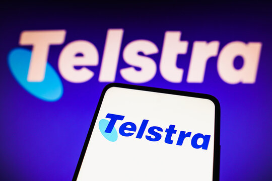 November 14, 2022, Brazil. In this photo illustration the Telstra Corporation Limited logo seen displayed on a smartphone and in the background.