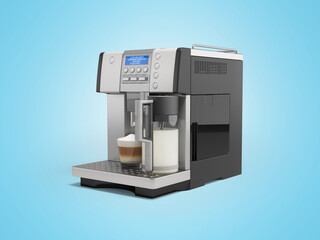 3d illustration of professional automatic coffee machine with cappuccino machine for making coffee drinks on blue background with shadow