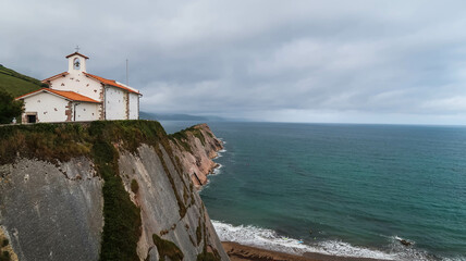 Fototapeta na wymiar San Telmo Church, Zumaya (Zumaia), Guipuzcoa (Guipuzkoa), Basque Country - Back - Flysch, Cliffs, Nature, Cantabric Sea