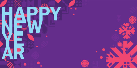 Merry Christmas and Happy New Year horizontal banner. bright modern Xmas design with snowflake. Simple poster, greeting card, sale banner for website