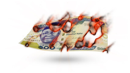 3d rendering of 500 Nigerian naira note burning