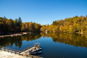 Lake Ursu from Sovata resort - Romania in autumn