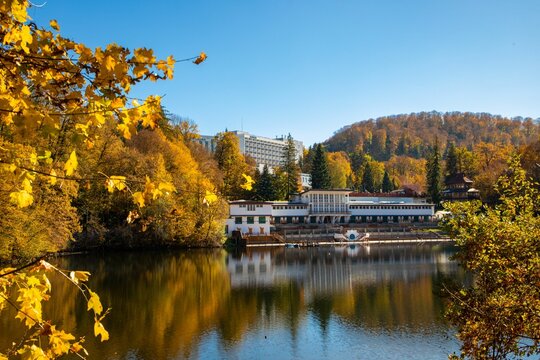 Lake Ursu from Sovata resort - Romania in autumn