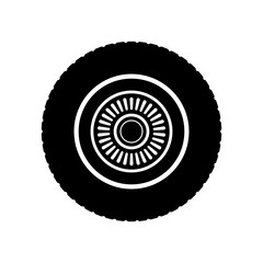 Car wheel and decorative cap icon. Black silhouette. Front side view. Vector simple flat graphic illustration. Isolated object on a white background. Isolate.