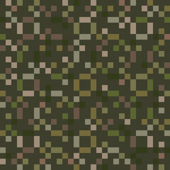 Seamless camouflage pattern. Vector camo texture. Abstract military background. Green, khaki, brown color. Jungle forest pixel background. Repeat design for fabric, textile, hunting, soldier uniform