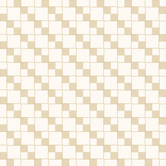 Geometric squares pattern. Vector abstract seamless texture with lines, square grid, checkered surface. Simple modern gold and white background. Luxury minimal ornament. Stylish repeat geo design
