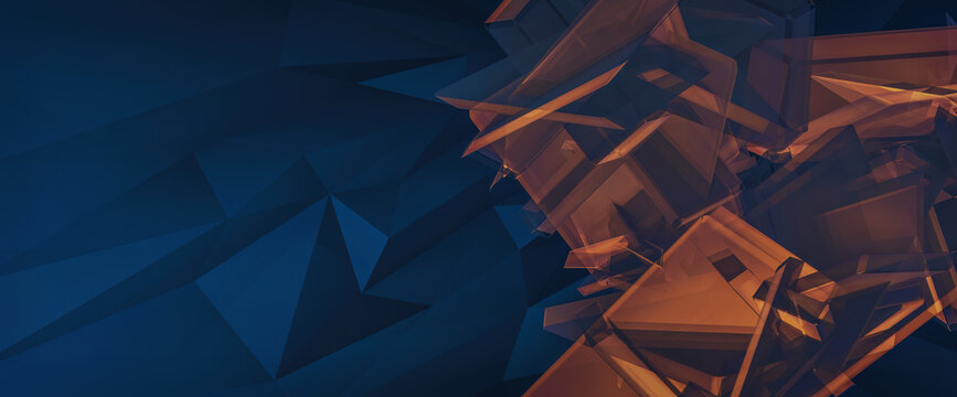 Futuristic 3D graphics background. Custom technology rendering template, ideal as an ultra wide pc monitor wallpaper