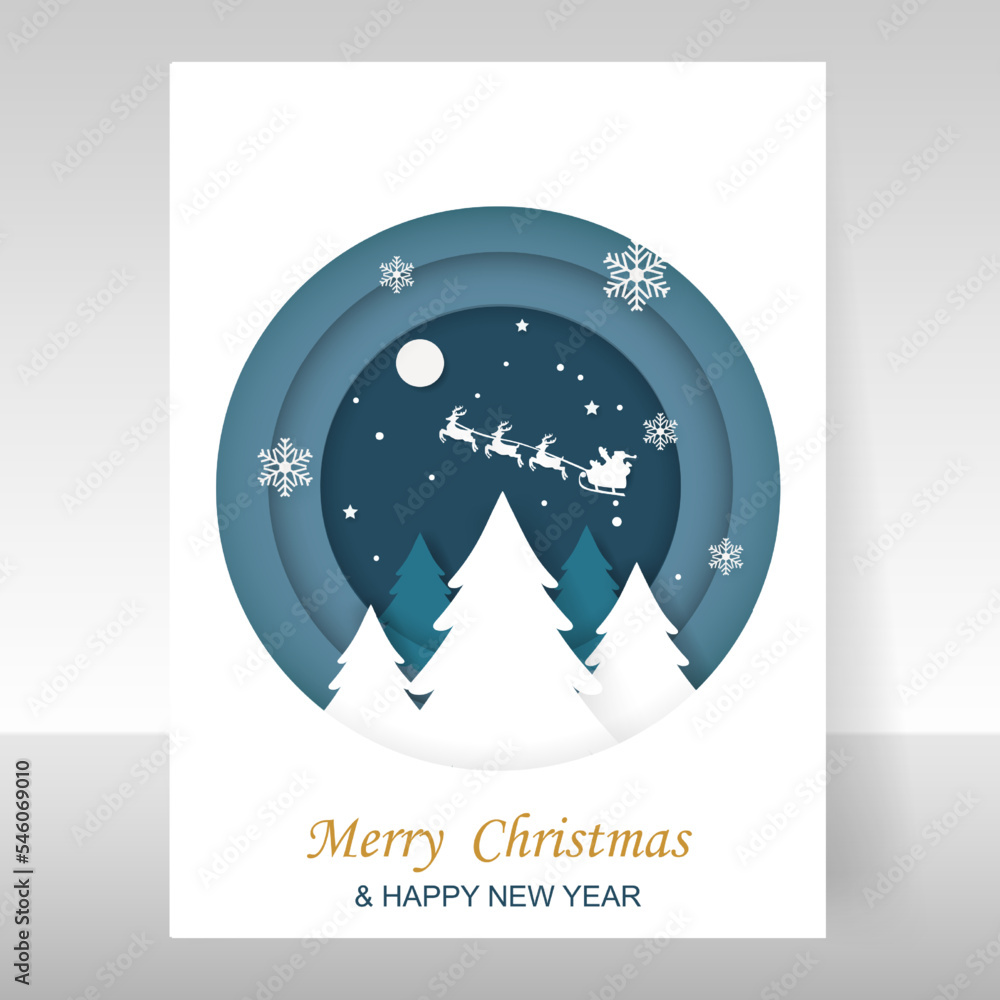 Wall mural christmas card on gray wall background in paper cut style. christmas, new year modern design for adv