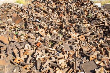 Old railroad metal for recycling.