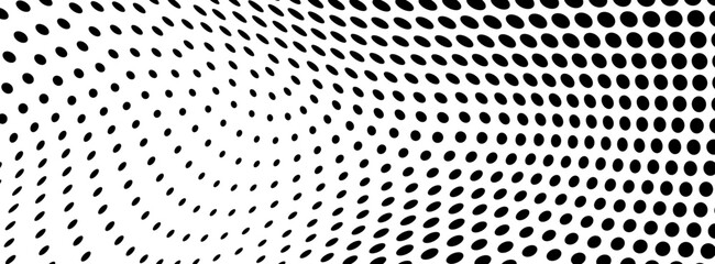 Abstract halfton texture in black and white. A chaotic pattern of dots on a white background. Vector modern optical texture of pop art for posters, business cards, covers, label layouts, stickers