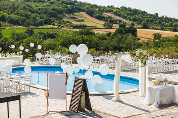 Backyard Wedding Setting Around Pool