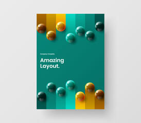 Bright 3D spheres cover illustration. Abstract annual report A4 design vector concept.