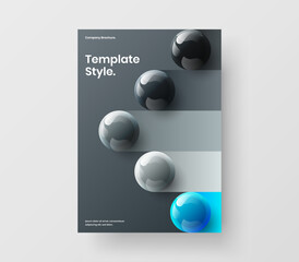 Vivid 3D spheres front page layout. Simple journal cover A4 vector design illustration.