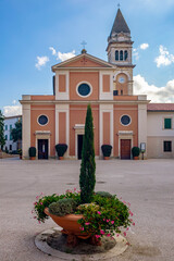 The facade of the Church of Santa Maria Assunta, historic center of Casciana Terme, Pisa, Italy