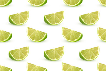 lime on a white background, sectors, slices cut off from the fruit, seamless pattern.