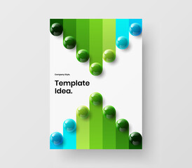 Premium journal cover vector design concept. Multicolored realistic spheres corporate brochure illustration.