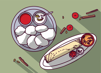 Idli and dosa indian food top view