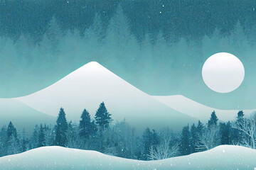 Winterlandschaft in den Bergen im Winter, Illustration