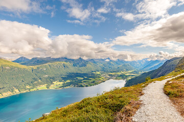 The view of Isfjorden from the top of Eggen, Åndalsnes Norway