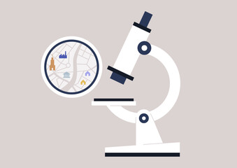 Urban study lab, a city grid under the microscope lens