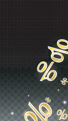 Luxury Vector Gold Percentage Sign Confetti on Transparent. Percent Sale Background. Business, Economics Print. Discount Illustration. Promotion Poster. Black Friday Banner. Special offer Template.