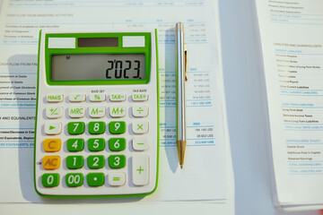 tax time. calculator and documents on desk