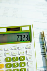 tax time. calculator and documents on desk