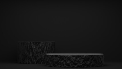 black Empty podium Blank product shelf standing backdrop. 3D rendering.