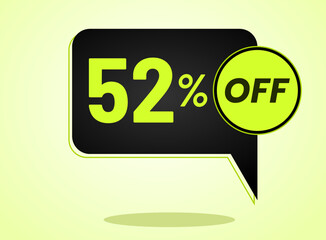 52% off limited special offer. Banner with 52 percent off in black and yellow green neon circular balloon.